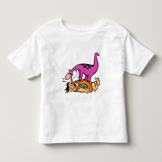 Dino Licking Fred Flintstone Toddler T-shirt (Front)