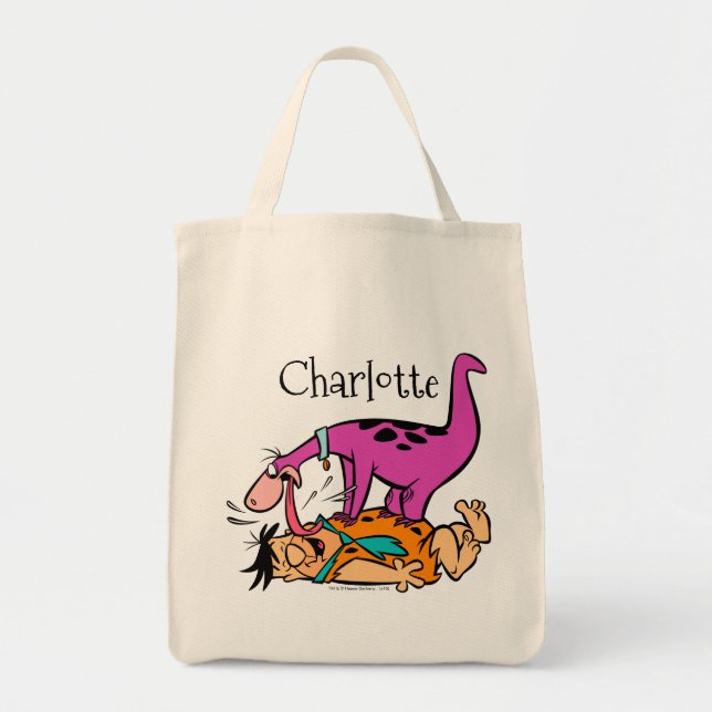 Dino Licking Fred Flintstone Tote Bag (Front)