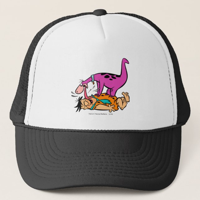 Dino Licking Fred Flintstone Trucker Hat (Front)