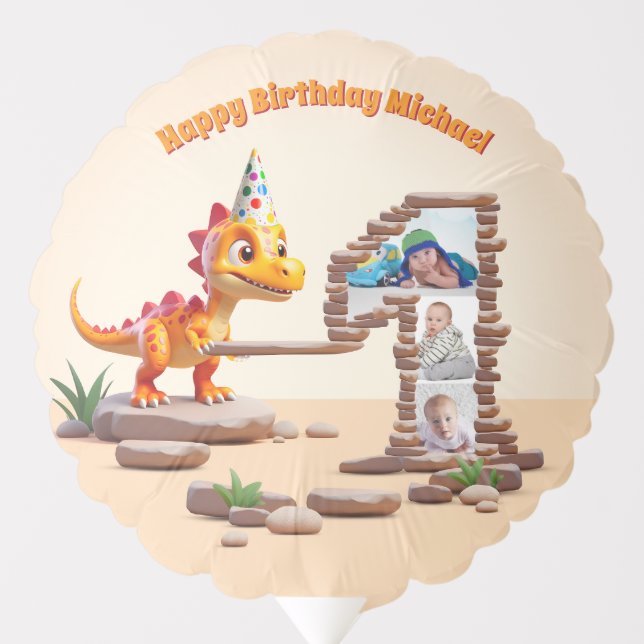 Dino Little Dragon | 1st Birthday Photo Big Number Balloon (Front)