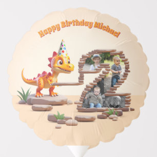 Dino Little Dragon   2nd Birthday Photo Big Number Balloon