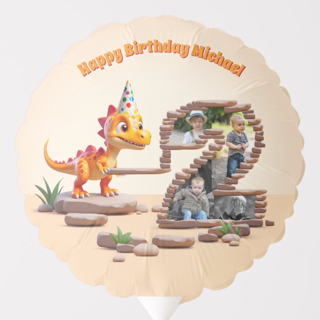 Dino Little Dragon | 2nd Birthday Photo Big Number Balloon (Front)