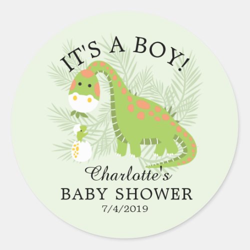 Dino Love Baby Shower Its a Boy Favor Sticker