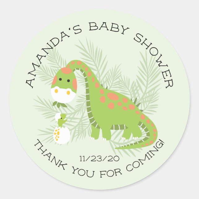 Dino Love Boys Baby Shower Favor Sticker (Front)