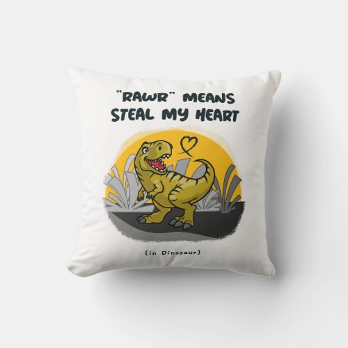 Dino Love Rawr Steals Hearts Throw Pillow