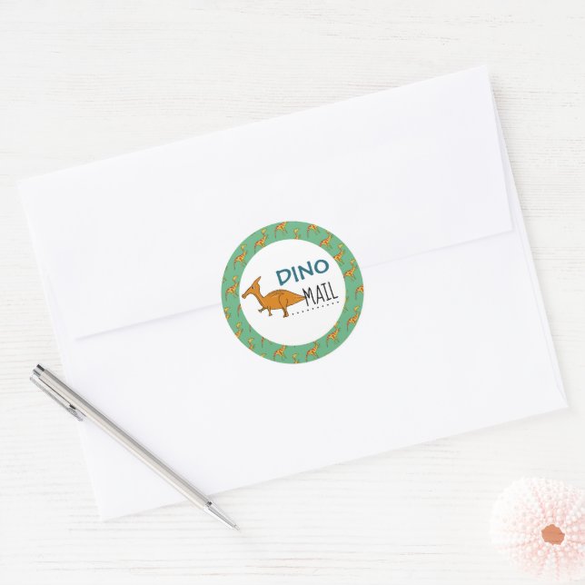 Dino Mail, Dinosaur Classic Round Sticker (Envelope)