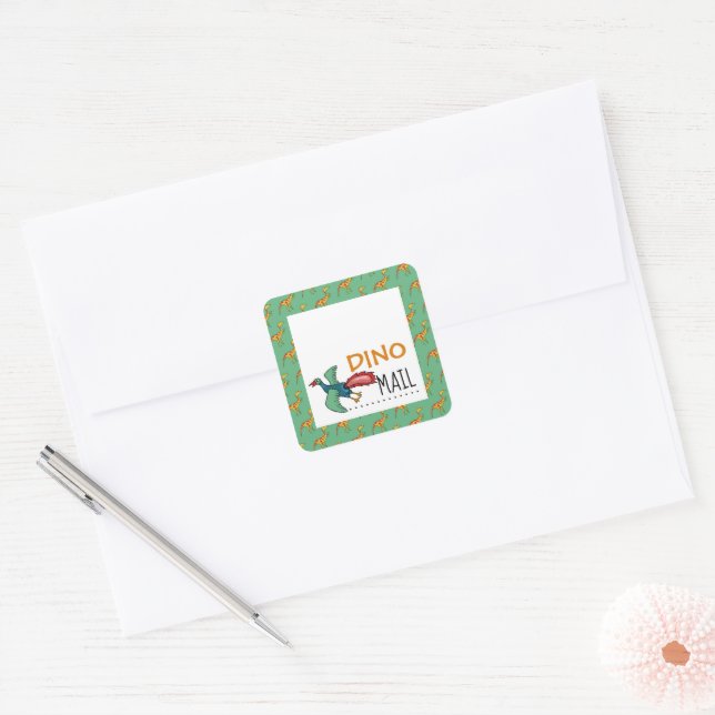 Dino Mail, Dinosaur Square Sticker (Envelope)