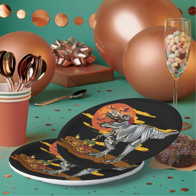 Dino-Mash: Spooky Pumpkinosaur  Paper Plates (Multi)