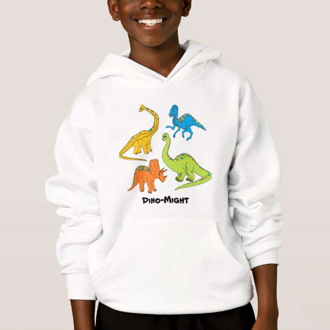 "Dino-Might" Boy Dinosaur Hoodie (Front)