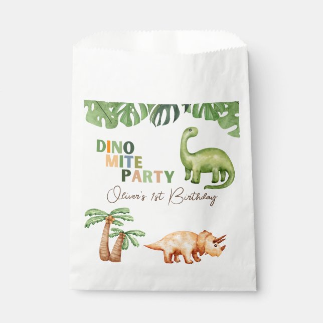 Dino-mite 1st birthday  favor bag (Front)
