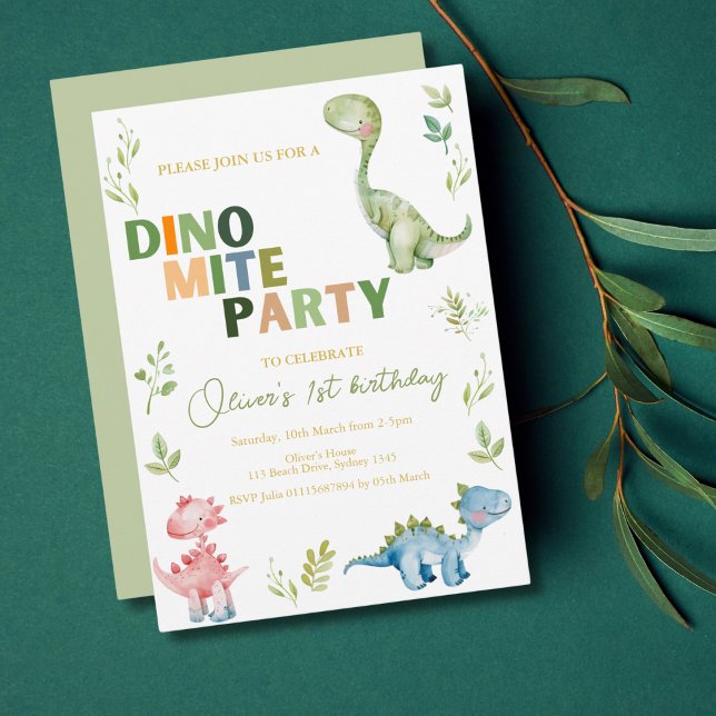 Dino-mite 1st birthday party invitation (Creator Uploaded)