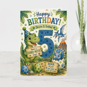 Dino-Mite 5th Birthday Card