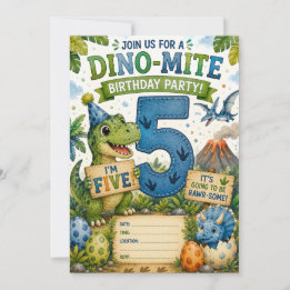 Dino-Mite 5th Birthday Invitation