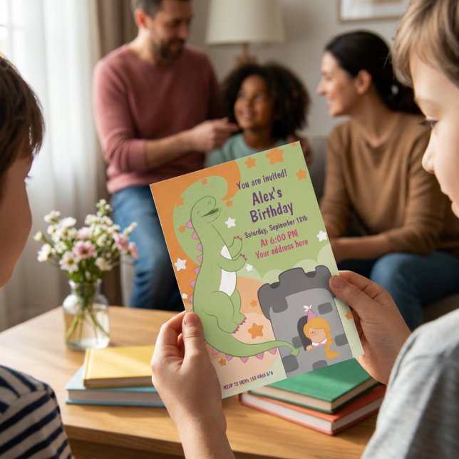 Dino-mite Birthday Bash Hand-Drawn Dinosaur Invitation (Dino-mite Birthday Bash Hand-Drawn Dinosaur Invitation)