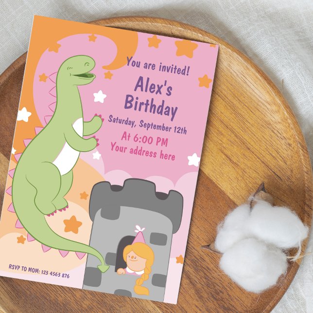 Dino-mite Birthday Bash Hand-Drawn Dinosaur  Invitation (Dino-mite Birthday Bash Hand-Drawn Dinosaur Invitation)