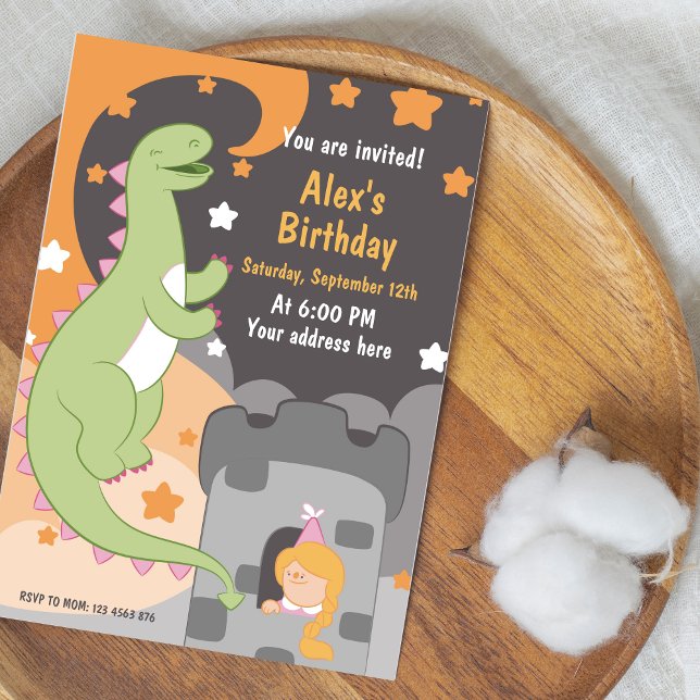 Dino-mite Birthday Bash Hand-Drawn Dinosaur  Invitation (Dino-mite Birthday Bash Hand-Drawn Dinosaur Invitation)