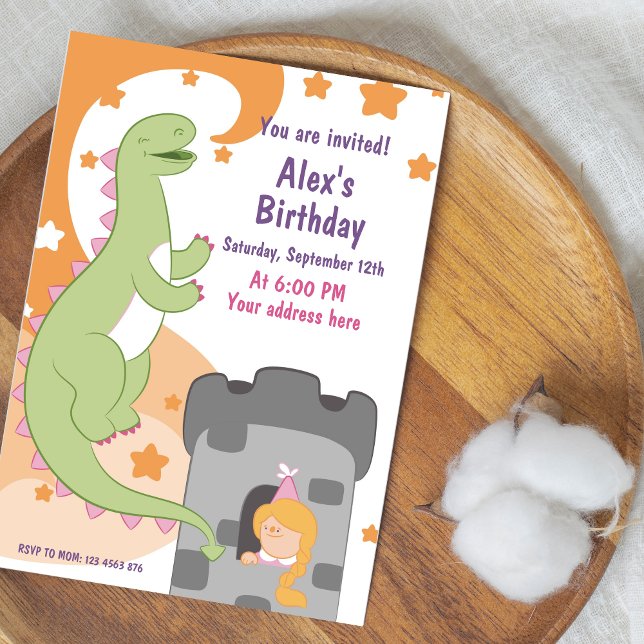 Dino-mite Birthday Bash Hand-Drawn Dinosaur Invite (Dino-mite Birthday Bash Hand-Drawn Dinosaur Invitation)