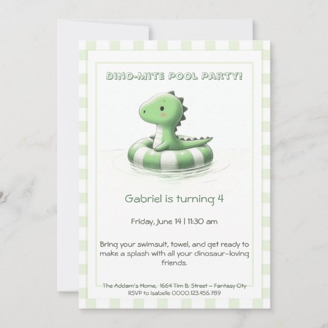 Dino-Mite Birthday Pool Party Invitation (Front)