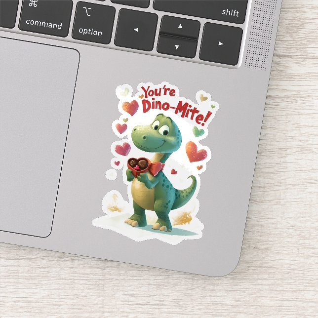 Dino-mite Child's Valentine's Day Card Sticker (Detail)