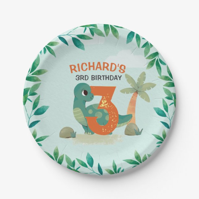 Dino-Mite Dinosaur Birthday Celebration Party Paper Plates (Front)