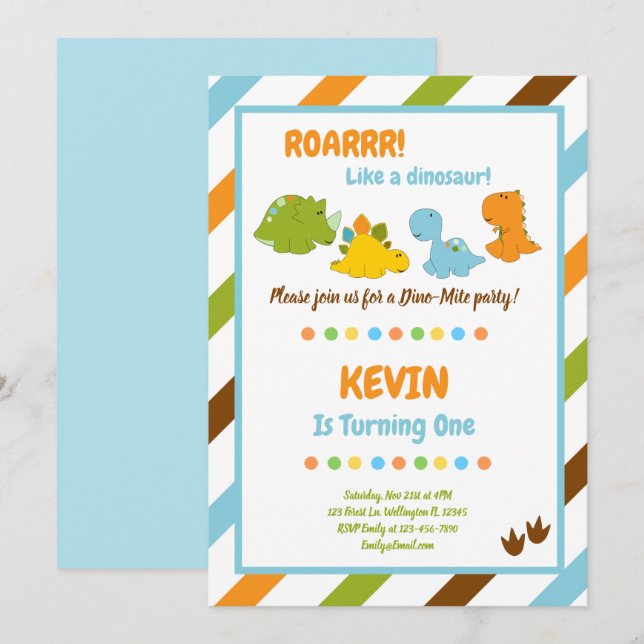 Dino-Mite Dinosaur Birthday Invitation (Front/Back)