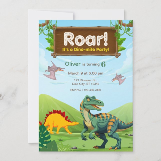 Dino-Mite Dinosaur Birthday Party Invitation (Front)