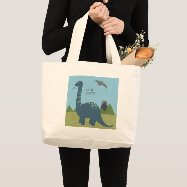 Dino-mite Dinosaur Large Tote Bag (Front (Product))