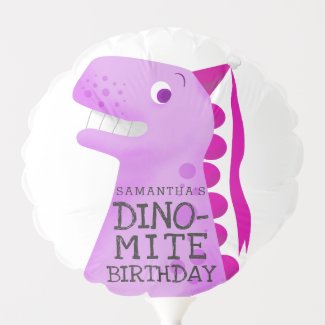 DINO-MITE Dinosaur Pink Birthday Party Custom Balloon