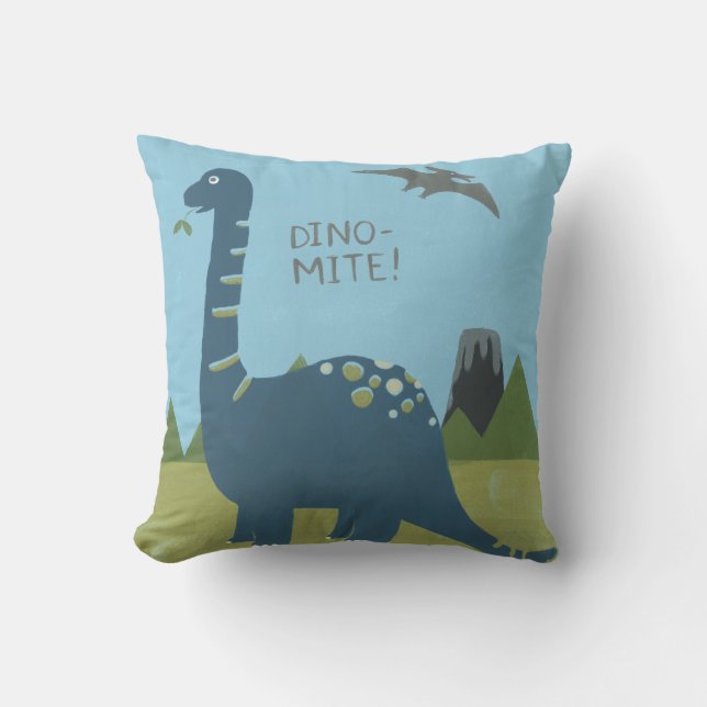 Dino-mite Dinosaur Throw Pillow (Front)