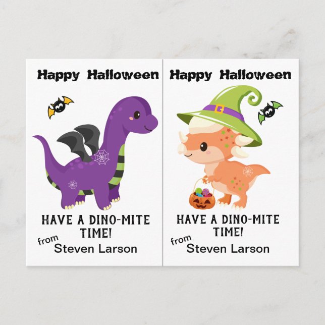 Dino-Mite Dinosaurs School Party Halloween Card (Front)