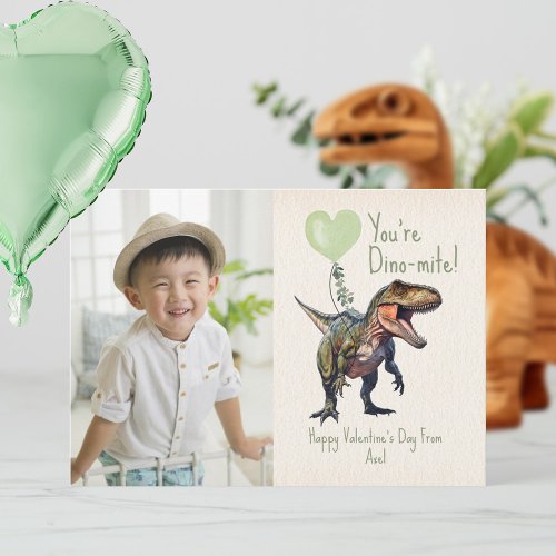 Dino_mite Green Dinosaur Classroom Valentine Photo Card