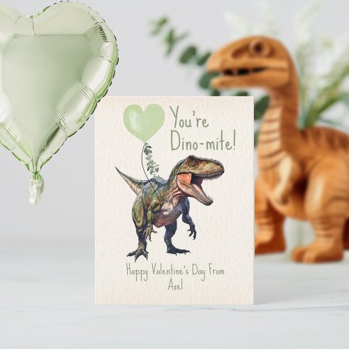 Dino_mite Green Dinosaur Valentine Photo Postcard