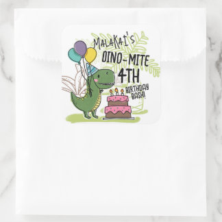 Dino-Mite Kid's Birthday Party Dinosaur Square Sticker