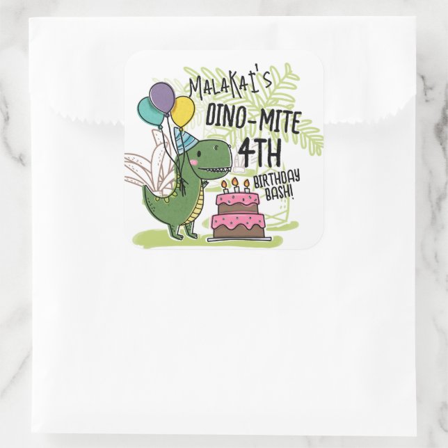 Dino-Mite Kid's Birthday Party Dinosaur Square Sticker (Bag)
