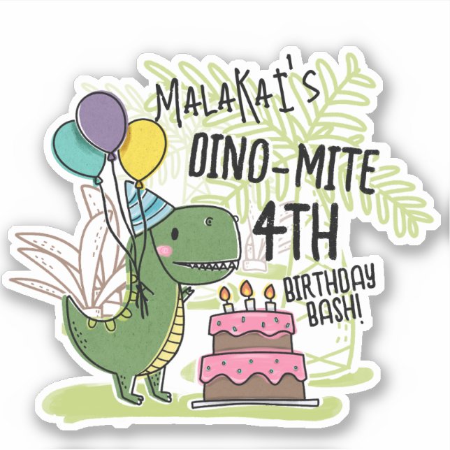 Dino-Mite Kid's Birthday Party Dinosaur Sticker (Front)
