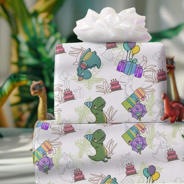 Dino-Mite Kid's Birthday Party Dinosaur Wrapping Paper (Creator Uploaded)