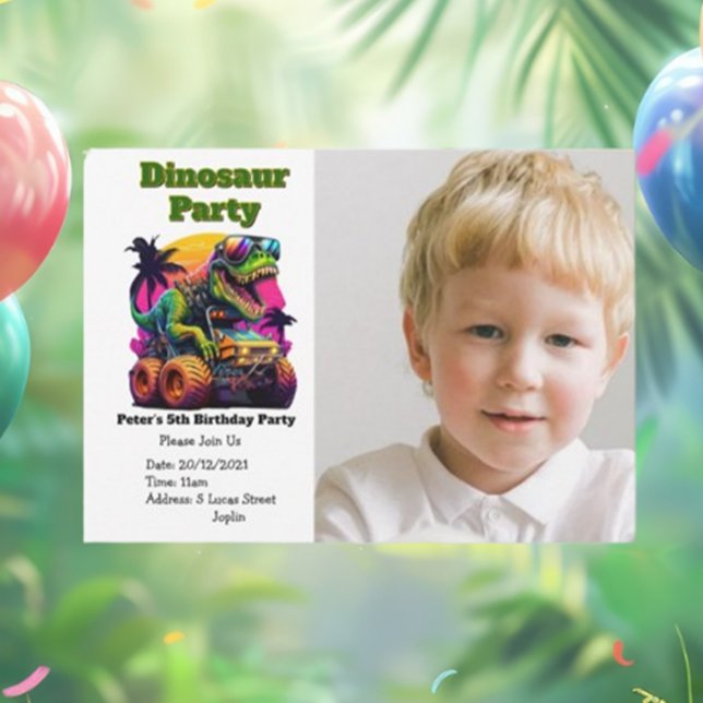 Dino-Mite Monster Truck Birthday Bash Invitation (From fun decorations to dino-themed goodies, get everything you need for a roaring good time.)