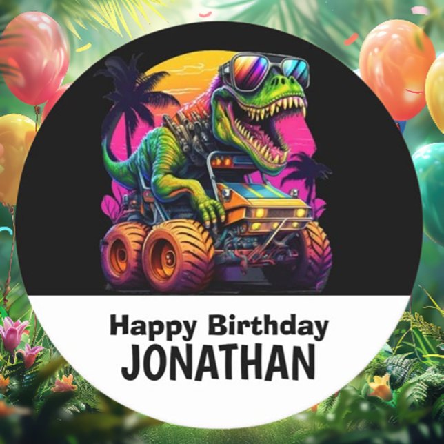 Dino-Mite Monster Truck Birthday Party Paper Plates ( . Grab your party supplies now for an unforgettable dino adventure!)