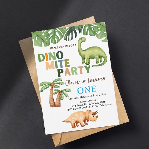 Dino_mite party 1st birthday invitation