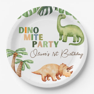 Dino-mite party 1st birthday paper plates