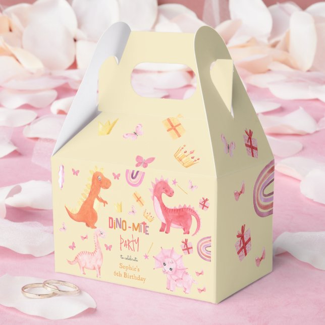 Dino-mite pink dino birthday party favor boxes (Wedding)