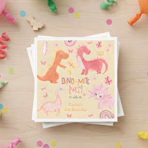 Dino-mite pink dino birthday party napkins