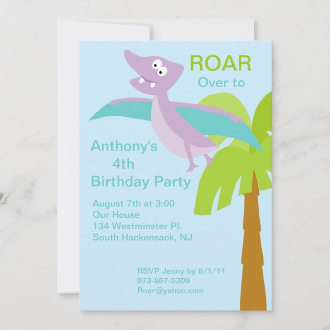 DINO-mite Pterodactyl Kids Birthday Invitation (Front)
