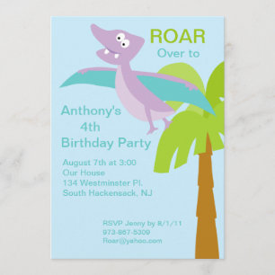 DINO-mite Pterodactyl Kids Birthday Invitation