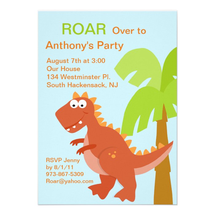 DINO mite Red Dinosaur Kids Birthday Invitation