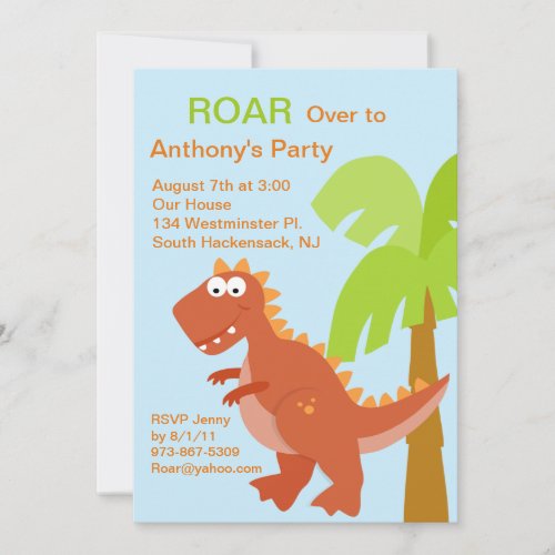 DINO_mite Red Dinosaur Kids Birthday Invitation