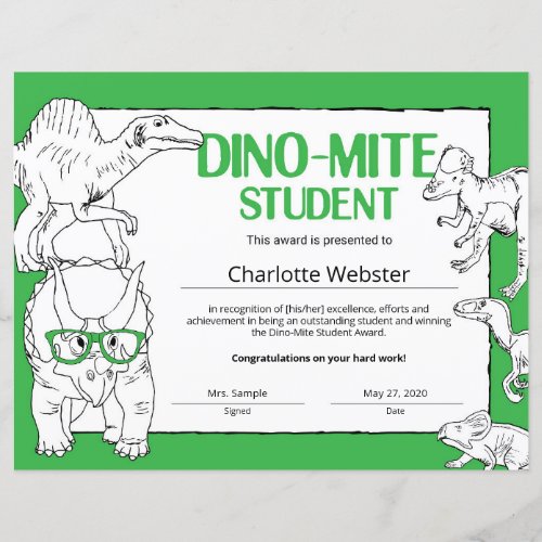 Dino_Mite Student Recognition Certificates