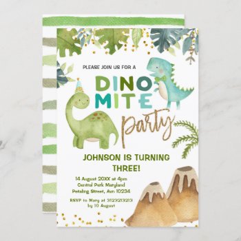 Dino-mite T-rex Birthday Party Invitation by HappyPartyStudio at Zazzle