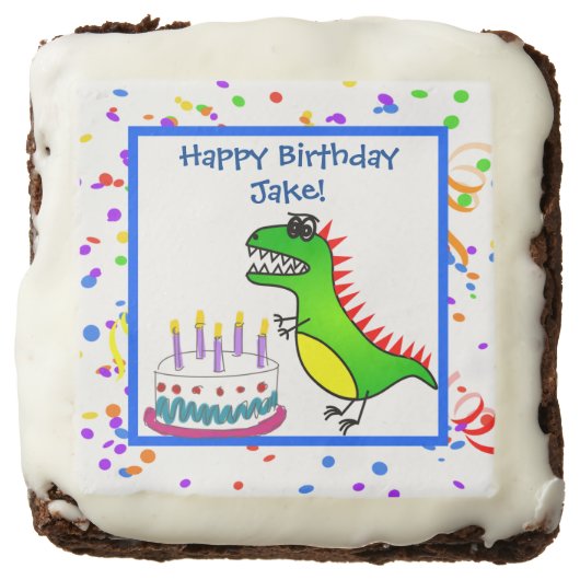 Dino-Mite Time Dinosaur and Cake Birthday Party Chocolate Brownie (Front)