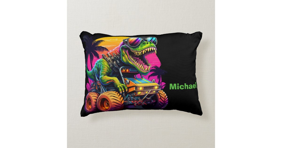 Dino Monster Truck Accent Pillow Zazzle